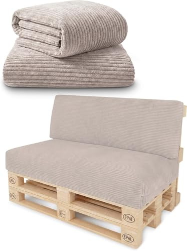 normani Bezüge für Palettenkissen - Palettenkissenbezüge aus weichem Streifen-Flanell - 3 oder 2-Teilige Palettenpolster - Hergestellt in Polen Taupe 140x100 cm + 140x55 cm