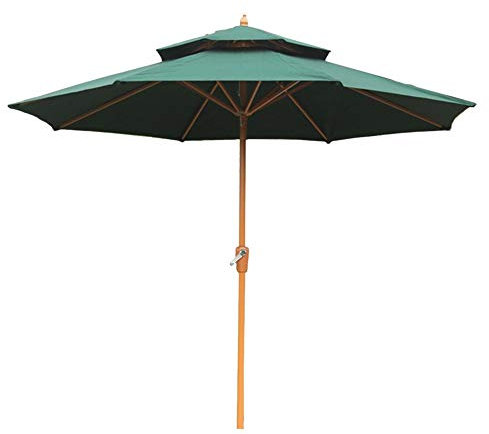 Parasol de Jardin Parasol de Jardin en Grain de Bois, Parasol de Plage de Patio extérieur avec manivelle, Conception à Double Canopée, 2.7M/9Ft, Vert