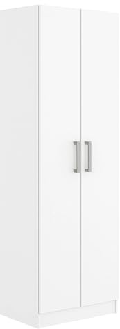 Miroytengo Armario Auxiliar Multiusos Alto con 2 Puertas Abatibles y 4 Espacios Interiores en Color Blanco Mate 61x170 cm