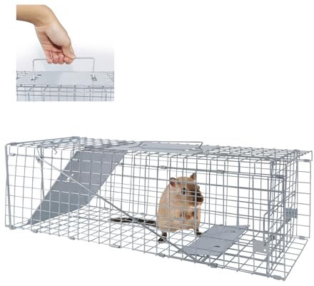HSHa Piège à souris vivant, pour jardin, martres, rats, lapins, 62 cm, pliable, argenté