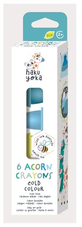 Haku Yoka 6 Acorn Crayons - Cold Theme, Super Durable and Easy to Grip Mess Free Crayons for Ages 2+, Natural Beeswax & Organic Mineral, Certified Safe Crayons