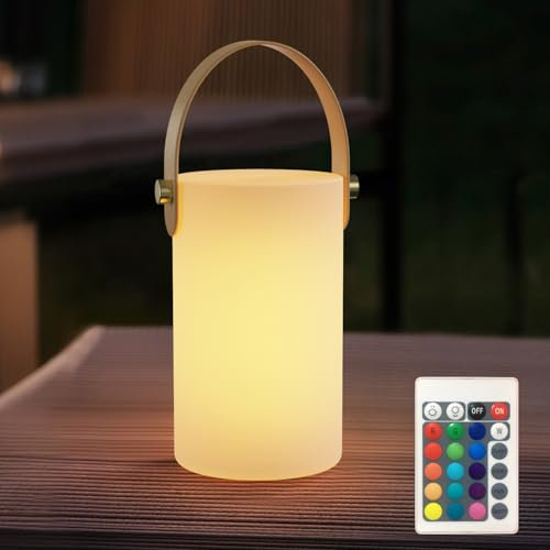pataoli Outdoor Tischlampe kabellose Tischlampe mit Fernbedienung 16 Farben Dimmbar portable/Wasserdicht Outdoor Lampe Haus und Garten dekoration LED für Outdoor Camping Tischleuchte 1 Stück