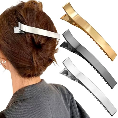 3 Stück Französisch Haarklammer Groß Haarspangen Damen Schwarz Silber Gold Haarklammern Mädchen Haarclips 12CM Haarspange French Hair Clip Metall Spangen Haare Hair Clips Haarschmuck Hair Accessories