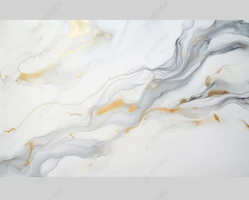 MZOwallpaper Papier Peint Intissé Marbrage Blanc Poster Tableaux Muraux Tapisserie Photo Trompe L'Oeil Salon Chambre Art Mural 200Cm(L) X140Cm(H)
