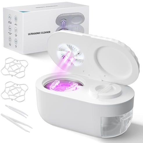 FIRBNO Ultrasonic Retainer Cleaner with Cleaning Functions Pumping and Air Drying 45Khz Retainer Cleaner Machine 200ml Denture Cleaner for Prot