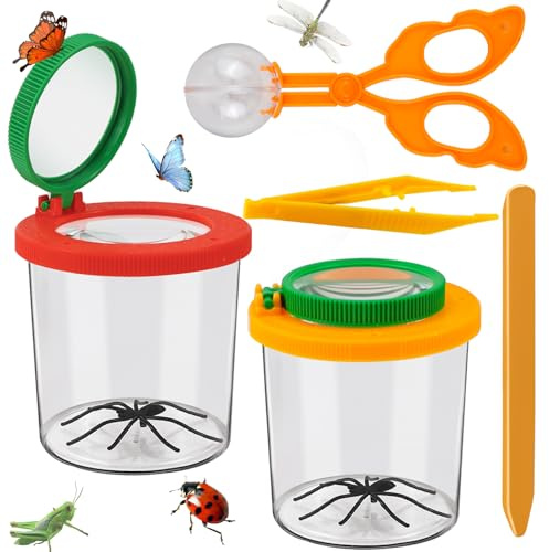 Becherlupen Für Kinder Becherlupe Lupenbecher Set 2 Stück Lupendose Lupenbecher mit Pinzette Lupenglas Für Kinder Set Insektenfänger für Wissenschaft Outdoor Natur Erkundung