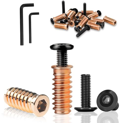 ddckj 30 Piezas Tuercas y Tornillos, 15 Insertos Roscados M6x25 en Acero Inoxidable 15 Tacos para Madera M6x30, Tuercas para Madera para Montaje de Muebles y Proyectos de Bricolaje con 2 Llaves
