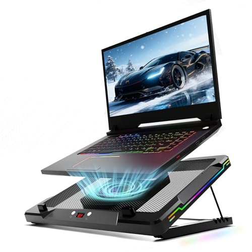 DEPGI Flyttbar RGB laptop-kylare med 5,5 tums glidfläkt, ergonomiskt kylstativ med 8 ljuslägen för 14-17,3 tums bärbara speldatorer