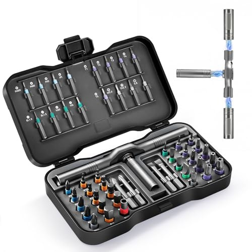 Juego de destornilladores de carraca, 50 en 1 juego de destornillador carraca magnéticos, puntas de acero S2, mango en T extraíble para tornillos de para muebles, instrumentos de precisión, etc