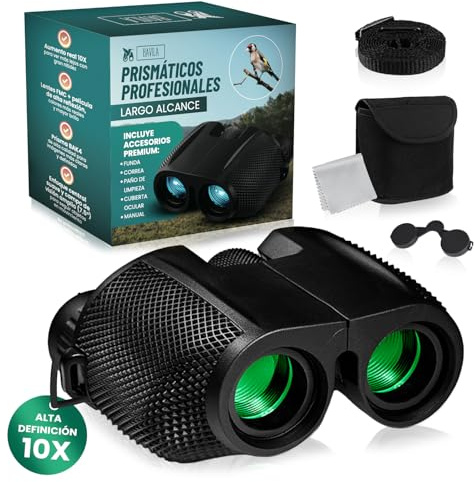 BAVILA Prismaticos Largo Alcance - Prismaticos para Niños y Adultos - Binoculares Pequeños y Potentes 10x25 para Obsevacion para Caza, Aves - Prismas BAK-4 y Lentes FMC