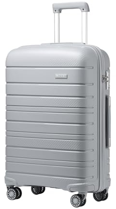 Kono Valise Moyenne Trolley Rigide en PP avec Serrure TSA（Gris, M）