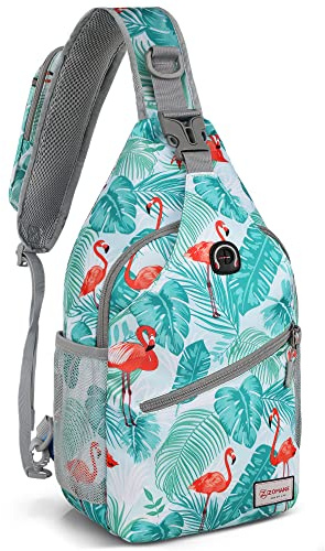 ZOMAKE Sling Bag,Small Crossbody Sling Backpack,Water Resistant Shoulder Daypack for Travel,Anti Thief Chest Bag for Hiking(Flamingo Blue)