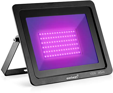 Everbeam Luz Negra LED UV 365 nm 100W - Bombillas LED de alto rendimiento, IP66 Waterproof - Luz de inundación ultravioleta para acuarios, fiestas en casa o en el,decoración de Halloween