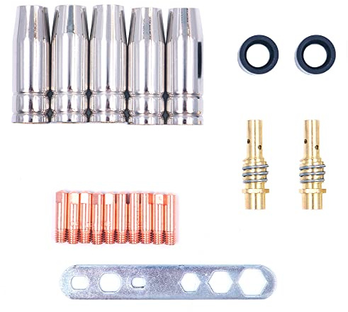 WANGCL MIG/MAG Schweißteile Set für MB15AK 20 Teile 5x Gasdüse 2x Düse 10x Stromdüse M6 0,8mm 2x Isolator 1x Instrument