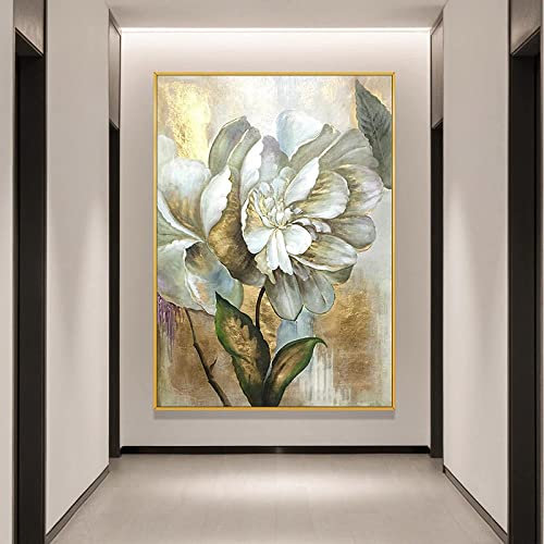 tymhrs Acrylbild, Blaue Blumenmalerei Mit Goldfolie,Handgemalte Ölgemälde Auf Leinwand,Dickes S