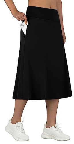 ANIVIVO Women's Midi Length Skorts Skirts with Pockets Modest Skirts 28 Long Knee Length Athletic Skorts(Black XL)