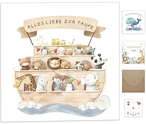 Taufgeschenke für Jungen & Mädchen, Karte Taufe mit Umschlag für Patenkind | Glückwunschkarten zur Taufe, taufkarte, aufkarten Sticker Deko, Personalisiert Geschenk Klappkarte