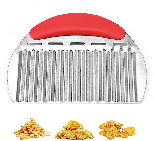 iTauyees Wellenschneider für Gemüse und Obst, Riffelmesser aus Edelstahl, Wellenmesser Kartoffelschneider Kinder für Pommes, Obst, Gemüse und Butter (Rot)