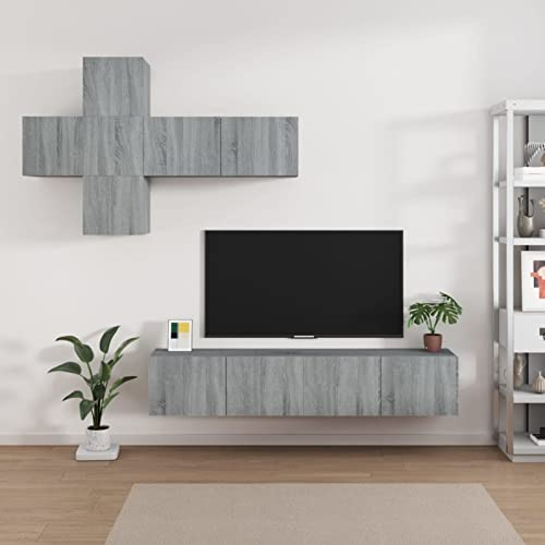CIADAZ 7-TLG. TV-Schrank-Set, Wohnwand Wohnzimmer, Jugendzimmer Komplett Set, Schrankwand Wohnzimmer, Tv-möbel & Phonomöbel, Anbauwand Wohnzimmer, Grau Sonoma Holzwerkstoff