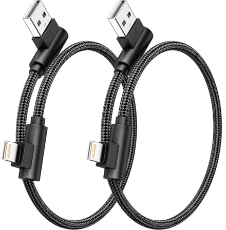 Cable Lightning MFi Certificado - iPhone Corto 0.3M 2Pack 90 Grados Nylon Trenzado de Carga Rápida para iPhone 14 13 12 11 Pro Max XR XS X 8 7 6 Plus, iPad