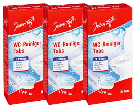 Jeden Tag WC-Reiniger Tabs 16 Tabs 320g | Effektive 3-Phasen Formel für gründliche Reinigung, Entkalkung und Hygiene & Frische (3er Pack)