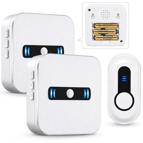 SANJIE Wireless Doorbell Battery Operated,1 Button 2 Receivers | Cordless Portable Door Bells Chime Waterproof Push Button 500+ Ft for Classroom Home Office Apartment Store