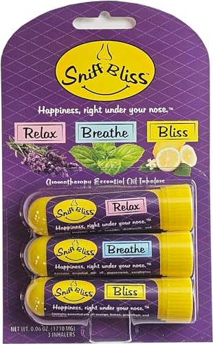 Sniff Bliss Nasal Aromatherapy Inhaler Variety Pack – Essential Oil & Menthol Nasal Sticks – Refreshing Aromatherapy for Relaxation & Breathing – USA-Made – 3 Pack (1710 mg)