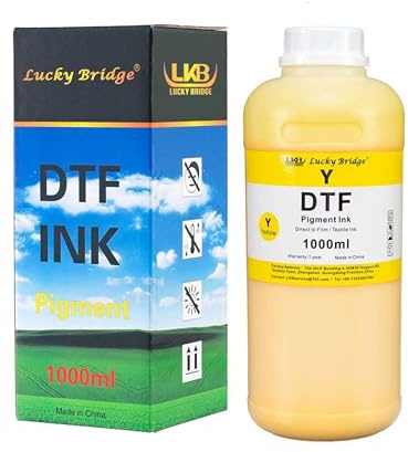 Lucky Bridge yellow DTF Ink 1x1000ml Premium Pigment Ink for PET Film Heat Transfer Printing Refill ink for all Epson DTF Printer with printhead DX5 DX7 5113 XP600 I3200 etc.- (1000ml-1 Y)- UK