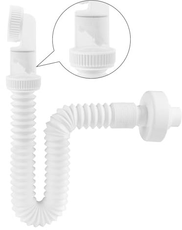 Hibbent 1 1/4 Zoll Siphon, Raumsparsiphon für Küche & Bad, 360° Einstellbarer Siphon Waschbecken, Abflussrohr mit Geruchsverschluss, Weiß
