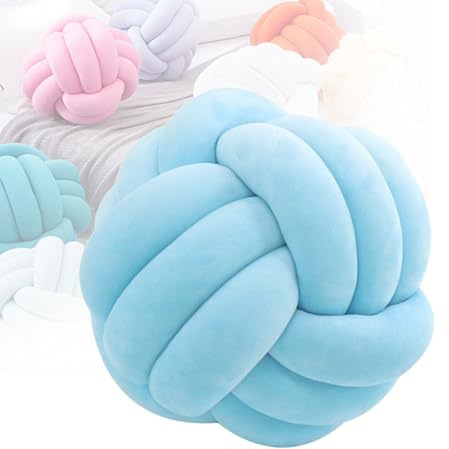 GYWZTJ Knot Ball Pillow, Knot Cushion, Knotted Ball Throw Pillow Ultra Soft Companionship Decorative Hand-woven Knotted Ball Lamb Velvet Sofa Cushion, for Home, Bedroom, Sofa, 26 × 26cm (Sky blue)