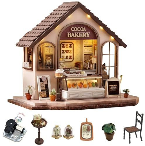 CUTEROOM Casetta in miniatura fai da te in legno – Kit da modellino da panetteria, ideale per adulti e bambini come decorazione per la casa, kit in miniatura (Leisurely Bakery)