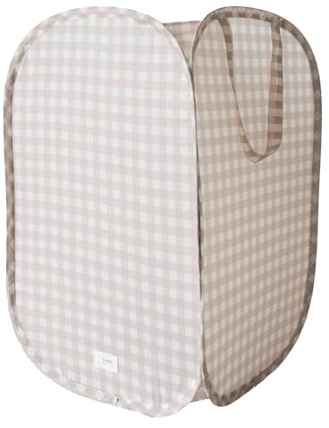 3 Sprouts Cesto Ropa Pop-up Infantil, Plegable, Vichy Beige | cesto pop-up autoportante; asas laterales para moverlo; para colada, toallas y juguetes; se pliega plano entre usos