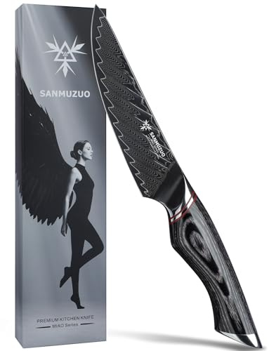 SANMUZUO Couteau utilitaire 13 cm - Couteaux à fruits et légumes, Acier Damas noir avec manche ergonomique - Série MIAO