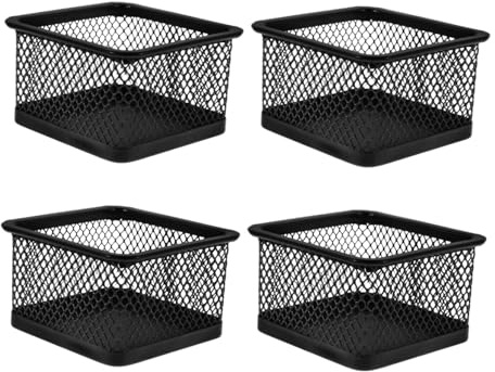 Garneck 4pcs Iron Mesh Paper Clip Organizer, Square Desktop Holder for Office and School, Space-saving Metal Storage for Clips, Pens and Stationery