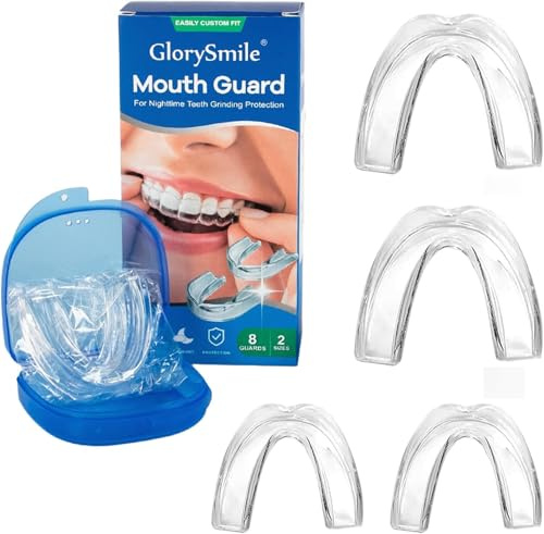 4 férulas para crujir de noche contra el bruxismo y el rechinamiento de dientes, 2 tamaños, protector bucal, rechinar de dientes, férula de mordedura con una caja de almacenamiento, reutilizable