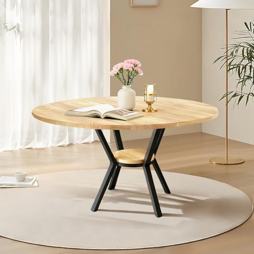 TWSOUL Esstisch Rund für 2–4 Personen, Küchentisch Klein aus Holz, Esszimmertisch mit Ablage, Esstisch für Küche Wohnzimmer Büro, Industrial Design, 80 x 75 cm
