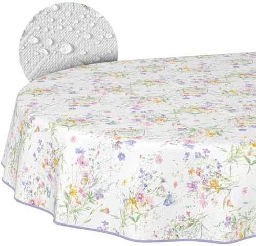 Vaxduk bordsduk tvättbar lättvårdad vattenavvisande lotuseffekt utomhus vaxduk vår trädgårdsbordsduk blommor oval 160 x 140 cm med fåll (kantad