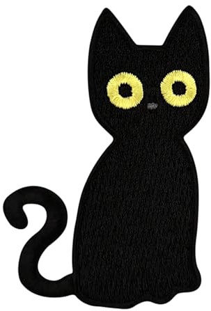 Urbanski Patch Süße schwarze Katze mit gelben Augen zum Aufbügeln 7 x 4,7 cm | Aufnäher Applikation Bügelbild