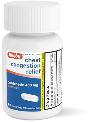 Rugby Chest Congestion Relief - Guaifenesin 400 Mg - Expectorant - 60 Immediate Release Tablets