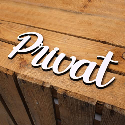 Privat Türschild Schriftzug weiß Holz Schild Privaträume Türdeko Buchstaben Zimmer zum Ankleben 23 x 9 cm