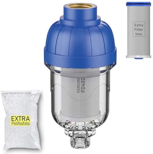 COMBO FD402 FERDOM Filtre et Distributeur - Pour Lave-Linge, Lave-Vaisselle, Chauffe-Eau, etc. Le Filtre en Acier Retient le Sable, la Saleté et la Rouille. Le Distributeur a un Effet Antitartre.