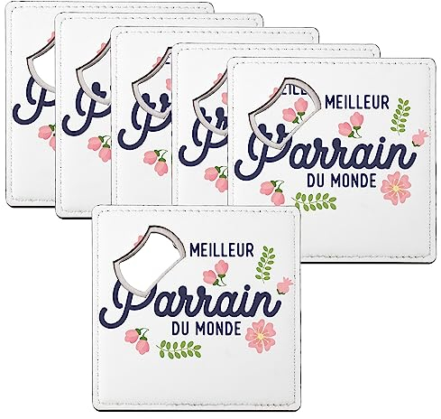 sous Verre Décapsuleur - Le Meilleur Parrain du Monde Famille - Lot de 6 (92 x 92 mm)
