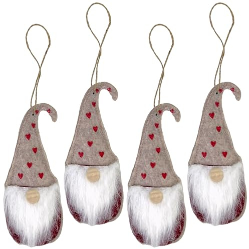 MIJOMA Juego de 4 colgantes de fieltro navideño, bonito como adorno para árbol de Navidad, para arreglo de Adviento, fieltro decorado con elementos de madera y purpurina, lazo para colgar (duende –