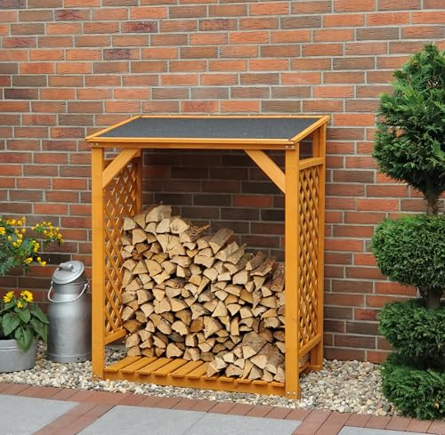 Callow Retail Premium Log Store - Honey Brown Sturdy Wood Rack for Log Storage, Firewood Storage Shed with Felt Roof