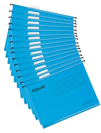 Esselte A4 Reinforced Filing Cabinet Suspension File, Pack 15, Made from Strong 100% Recycled Card, with Tabs and Card Inserts, for Home, Office, School Organisation, Blue