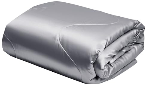 YASMENG Satin Bettdecke 155x220 Grau Seide Sommerdecke 155x220 200 GSM Seidige Satin Sommerdecke Leicht Weich Deluxe Glatt Glänzend Steppdecke für Sommer mit 2 Kissenbezüge 80x80 cm