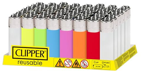 Clipper - Juego de 48 Mecheros Reusables en Colores Variados Translúcidos | Encendedores en Tamaño Pequeño CP12 | Reutilizables con Nuestros Kits