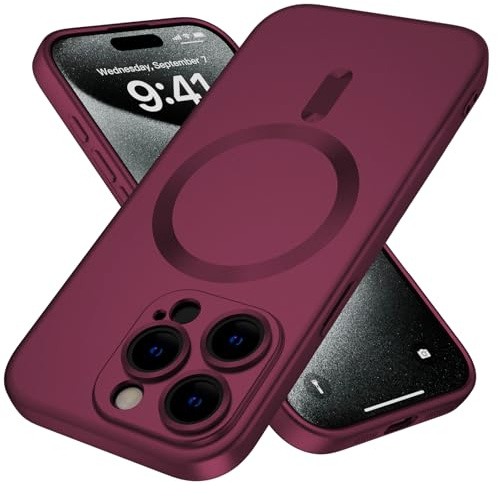 X-level Cover Compatibile con iPhone 15 Pro, Custodia con Mag-Safe Silicone Vetro Temperato Magnetica Slim Ultra Sottile Anti-Graffio Morbida TPU Anti Scivolo Case per iPhone 15 Pro- Vino Rosso