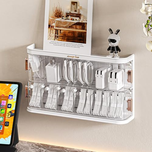 Fangoo Cable Organizer Box Cable Cord Storage Organizer Drawer Style Electronic Cord Storage Box with 20 Cable Ties for Bedrooms Living Rooms Study Rooms and Offices