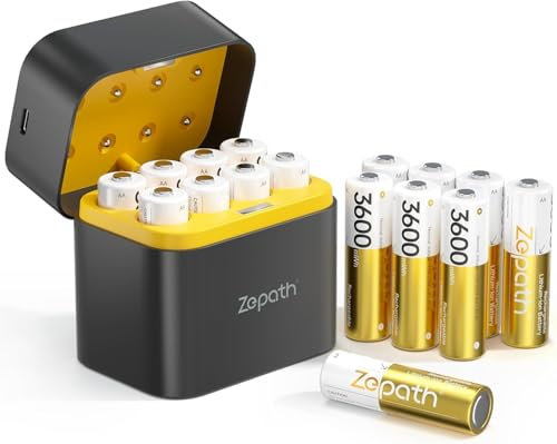 Zepath AA Caricabatterie Universale 8 Slot, Adatta per 1,2V NiMH / 1,5 V Li-Ion AA Batterie Ricaricabili